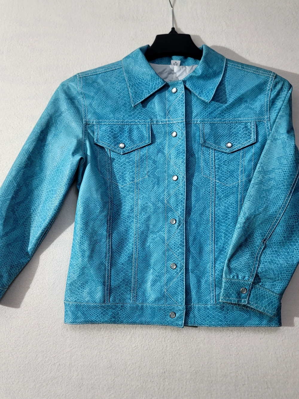 Amy Byer Teal-Blue Faux-Snakeskin Jean Jacket